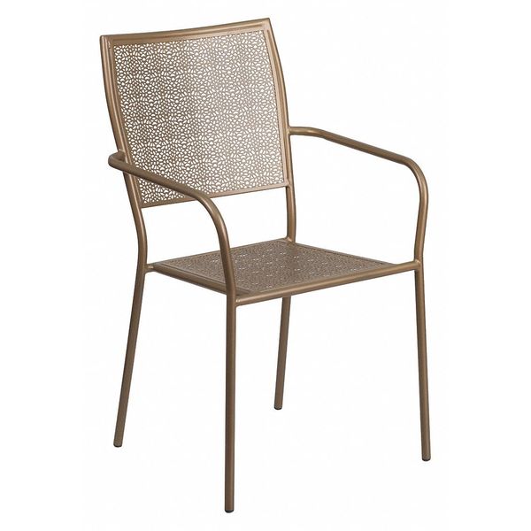 Gold Steel Patio Arm Chair with Square Back
