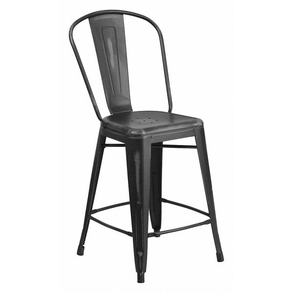 Distressed Black Metal Stool