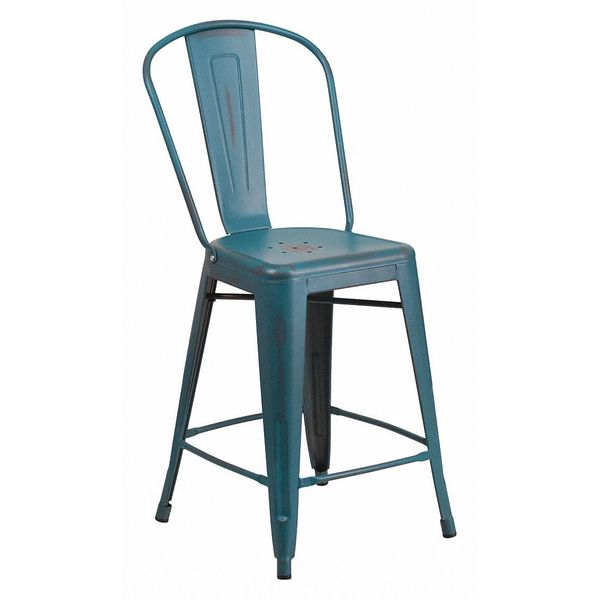 Distressed Blue-Tl Metal Stool