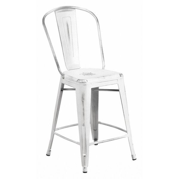 Distressed White Metal Stool