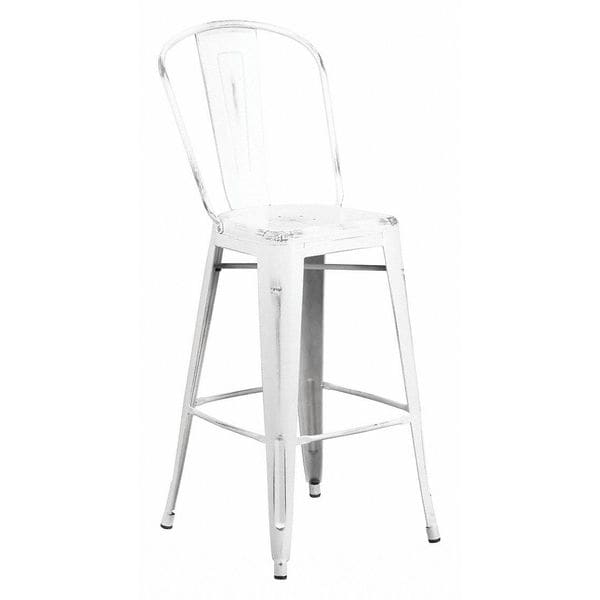 Distressed White Metal Stool, Seat Height Range: 30