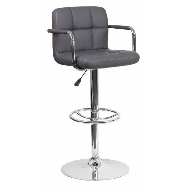 Gray Quilted Vinyl Barstool, Adj Height