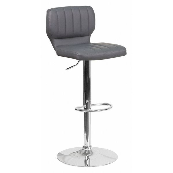 Gray Vinyl Barstool, Adj Height, Seat Height Range: 25