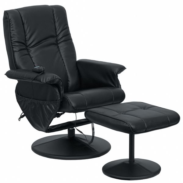 Black LeatherSoft Massaging Recliner and Ottoman