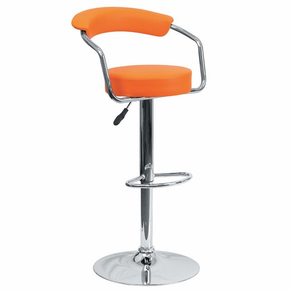 Orange Vinyl Barstool, Adj Height