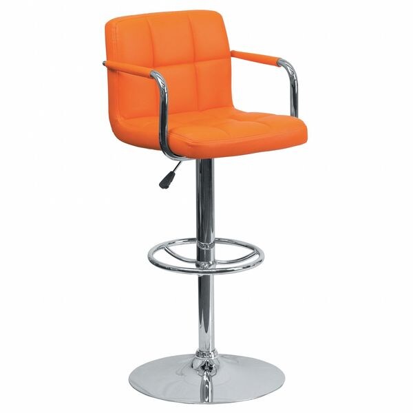 Orange Quilted Vinyl Barstool, Adj Height, Weight Capacity: 330 lb.