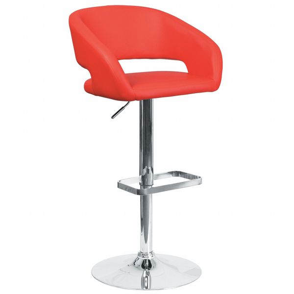 Red Vinyl Adjustable Height Barstool