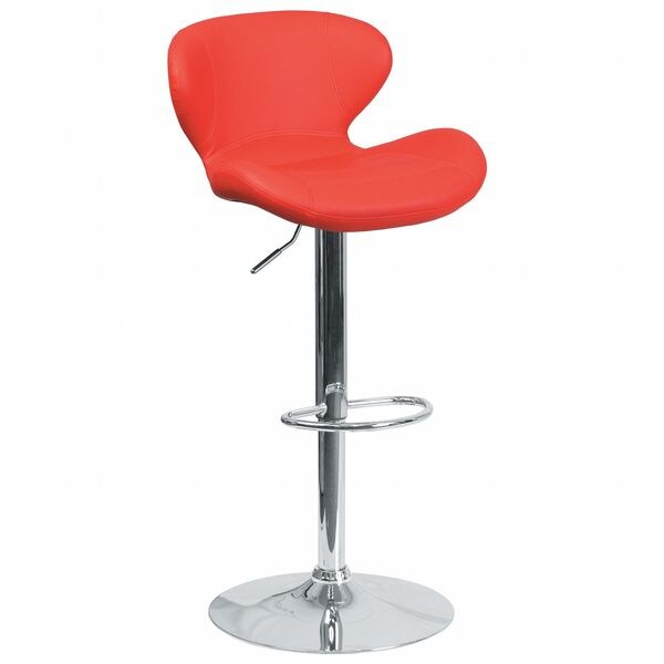 Red Vinyl Barstool, Adj Height, Backrest: Curved