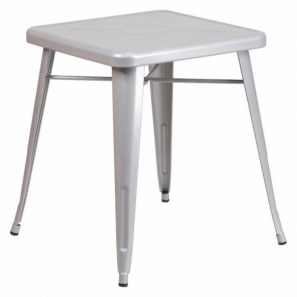 Square Silver Metal Table, 23.75SQ, 27.75