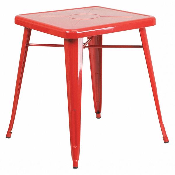 Square Red Metal Table, 23.75SQ, 27.75