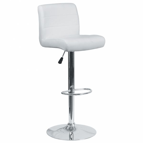 White Vinyl Barstool, Adj Height, Seat Height Range: 26-1/4