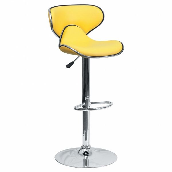 Yellow Vinyl Barstool, Adj Height, Material: Chrome, Foam