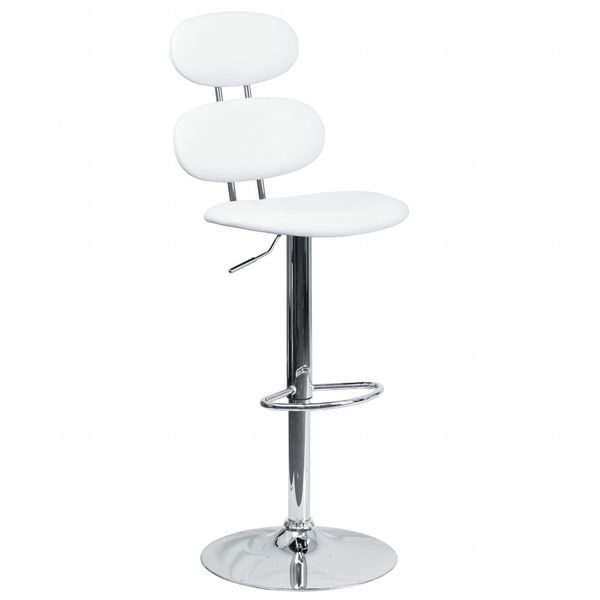 White Vinyl Barstool, Adj Height, Seat Height Range: 24