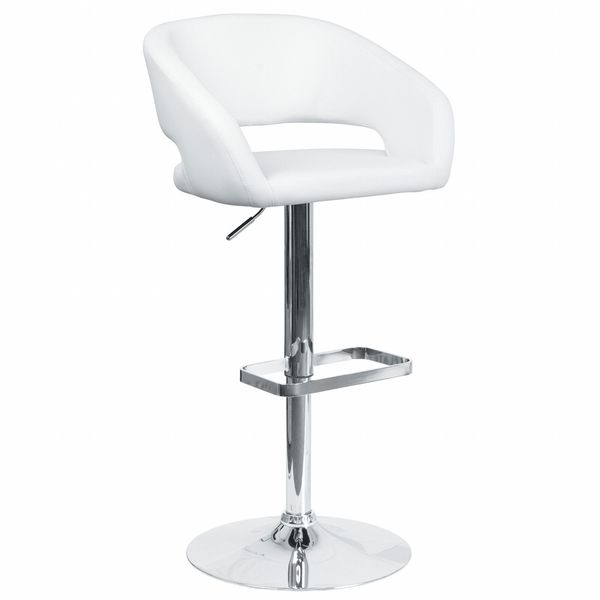 White Vinyl Adjustable Height Barstool