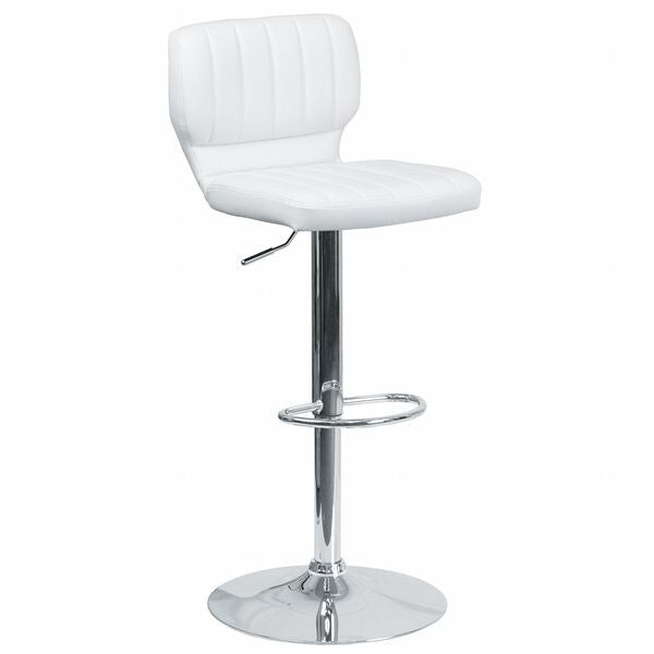 White Vinyl Barstool, Adj Height