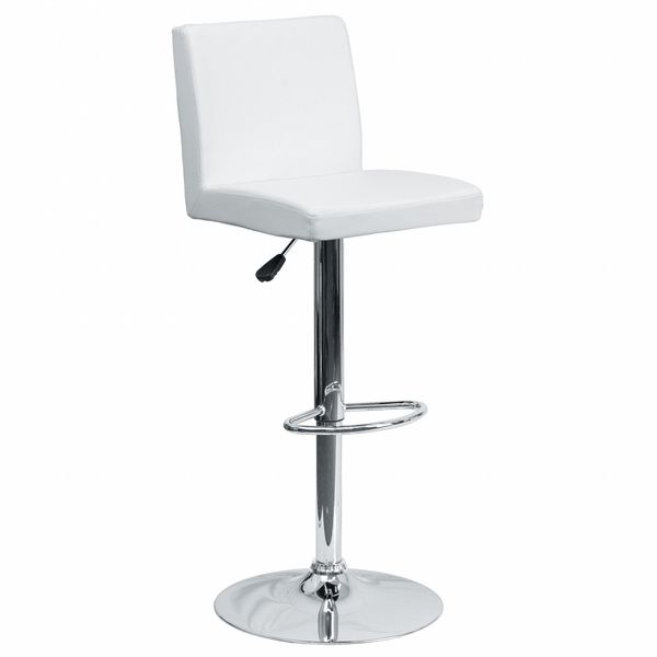 White Vinyl Barstool, Adj Height, Backrest: Panel Back