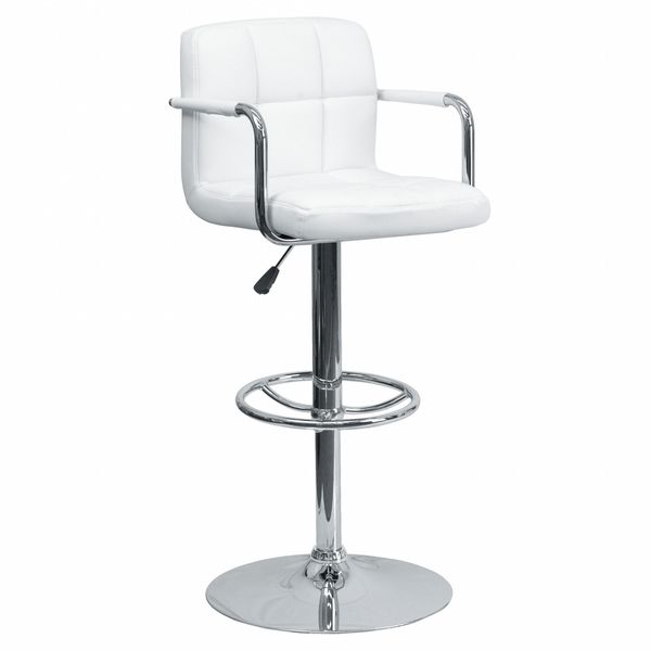 White Quilted Vinyl Barstool, Adj Height, Weight Capacity: 330 lb.