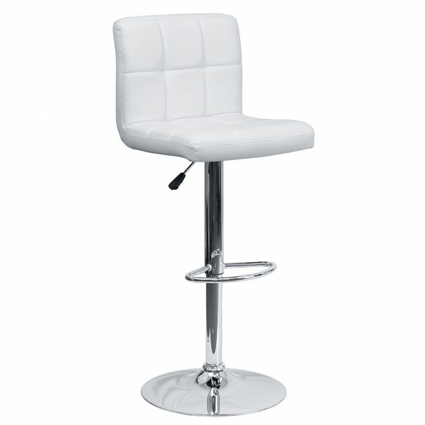 White Quilted Vinyl Barstool, Adj Height, Frame Material: Metal