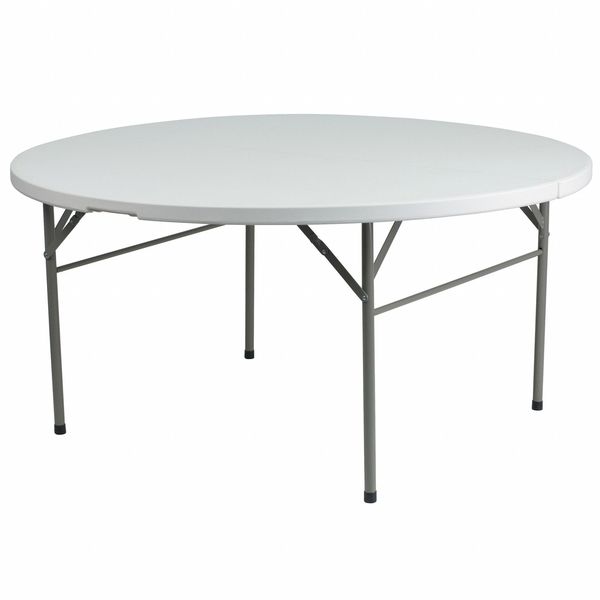 Round Wh 60Rnd Plastic Bi-Fold Table, 60.5