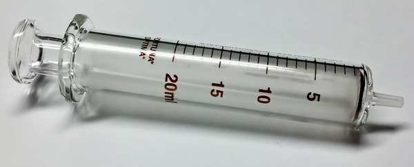 Reusable Glass Syringe, Glass Luer, 20 mL