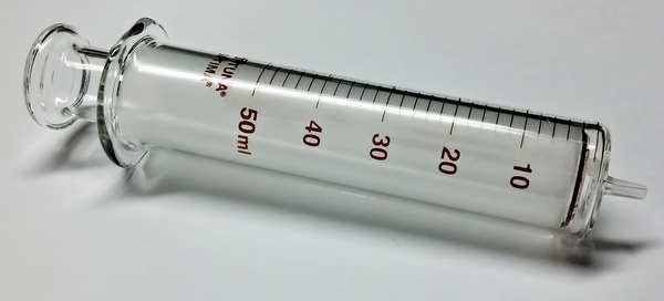 Reusable Glass Syringe, Glass Luer, 50 mL
