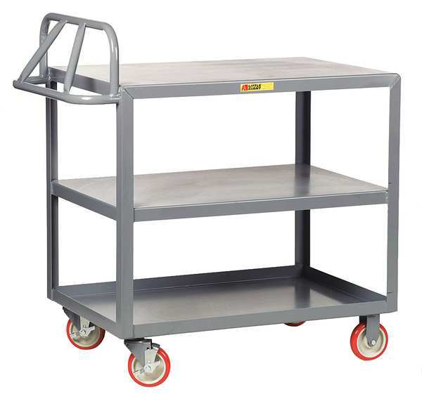 Steel Utility Cart with Lipped & Flush Metal Shelves, Ergonomic, 3 Shelves, 1,200 lb