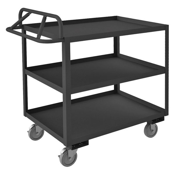 Steel Utility Cart with Lipped Metal Shelves, Ergonomic, 3 Shelves, 1,200 lb