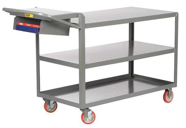 Steel Order-Picking Utility Cart with Lipped & Flush Metal Shelves, Flat, 3 Shelves, 1,200 lb