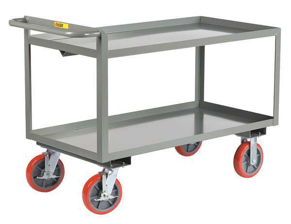 Steel Utility Cart with Lipped Metal Shelves, Flat, 2 Shelves, 3,600 lb