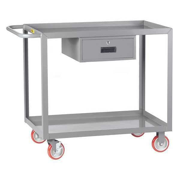 Steel Utility Cart with Lipped Metal Shelves, Flat, 2 Shelves, 1,200 lb