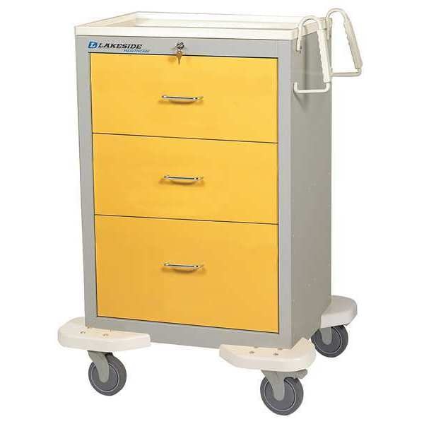 Medical Cart, 3 Drawers w/Key Lock-Yellow