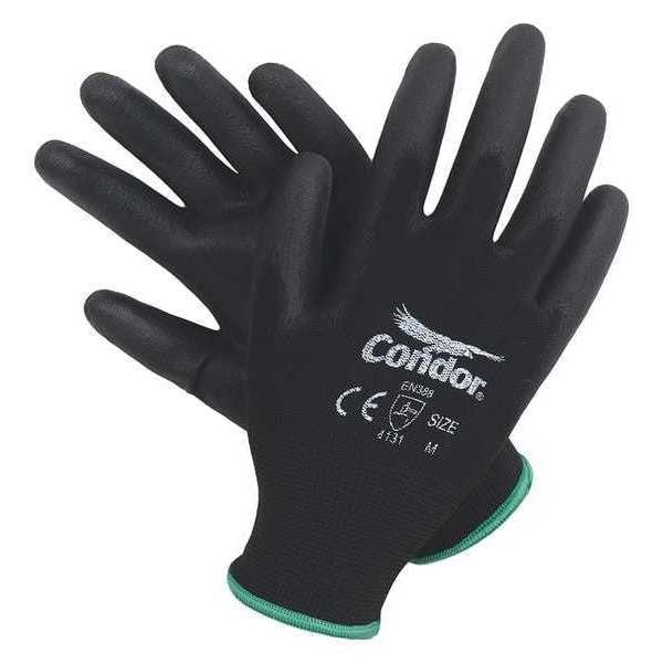 Polyurethane Coated Gloves, Palm Coverage, Black, XS, PR