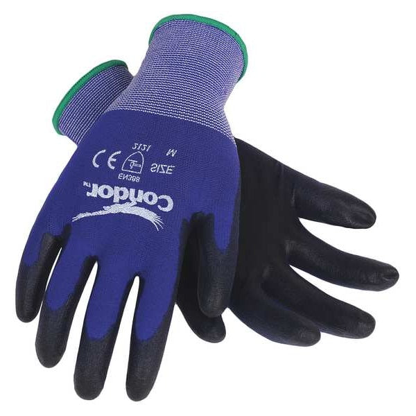 Polyurethane Coated Gloves, Palm Coverage, Black/Blue, S, PR