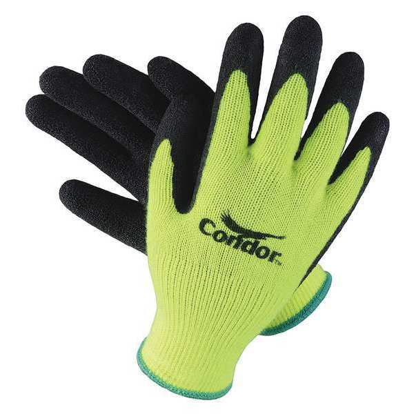Natural Rubber Latex Hi-Vis Coated Gloves, Palm Coverage, Black/Yellow, M, PR