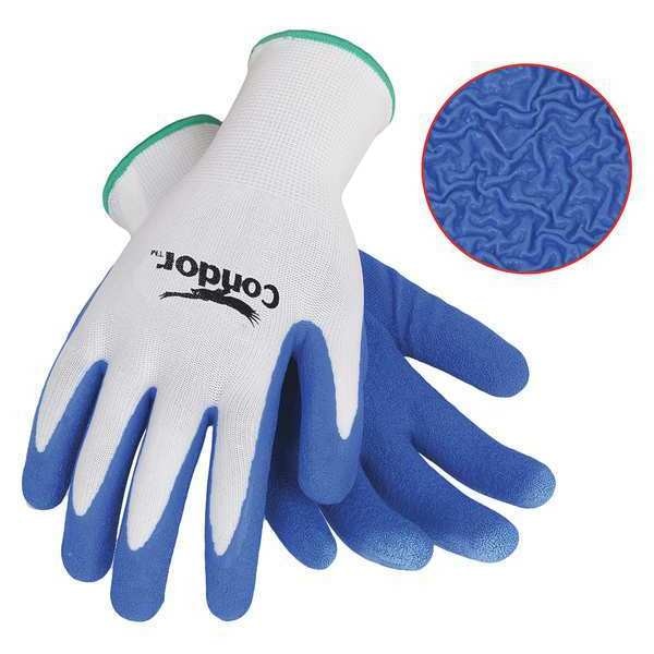 Natural Rubber Latex Coated Gloves, Palm Coverage, Blue/White, XL, PR