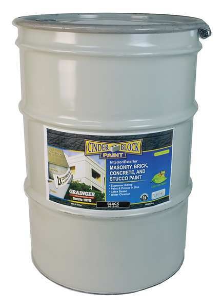Exterior Paint, Flat, Water Base, Black, 55 gal