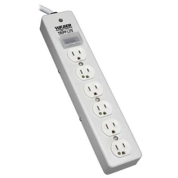 Surge Protector Strip, 6 Outlet, Gray