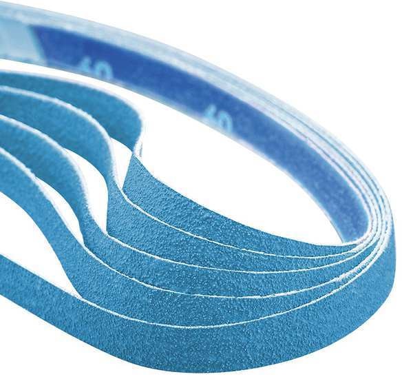 Sanding Belt, Coated, 1/4 in W, 18 in L, 80 Grit, Medium, Zirconia Alumina, R823P, Blue