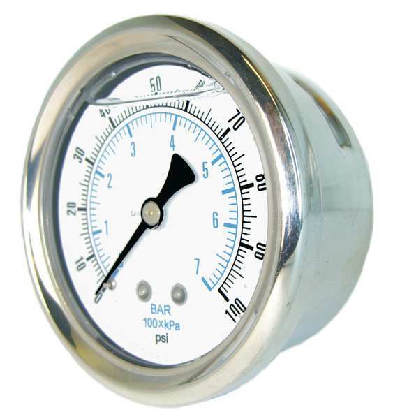 Pressure Gauge, 0 to 60 psi, 1/8 in MNPT, Stainless Steel, Silver