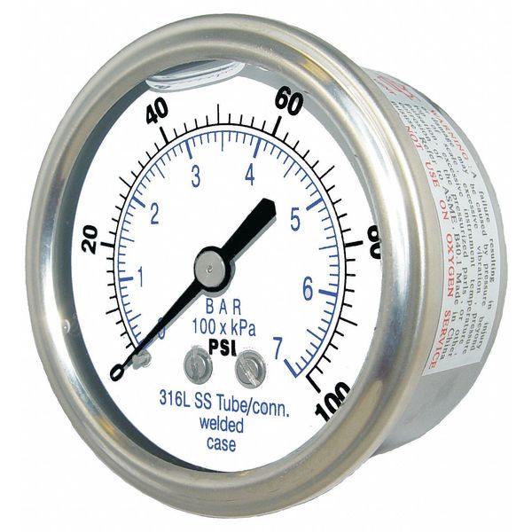 Pressure Gauge, 0 to 10,000 psi, 1/4 in MNPT, Stainless Steel, Silver