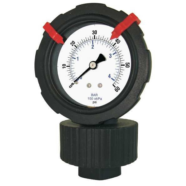 Molded Gauge and Seal Assembly, 0 to 30 psi, 1/2 in FNPT, Plastic, Black