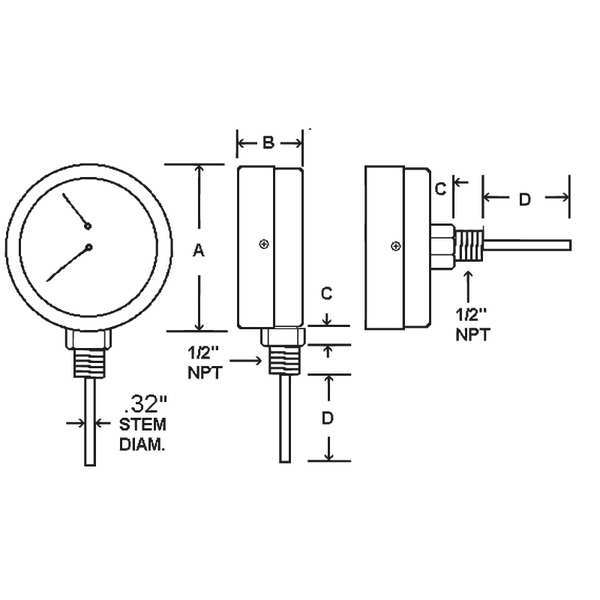 Round Boiler Gauge, 0 to 100 psi, 1/2 in MNPT, Steel, Silver