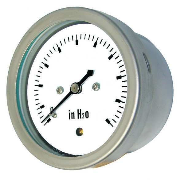Pressure Gauge, 0 to 60 in wc, 1/4 in MNPT, Stainless Steel, Silver