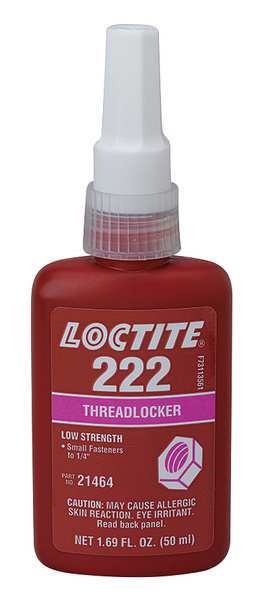 Threadlocker, LOCTITE 222, Purple, Low Strength, Liquid, 50 mL Bottle