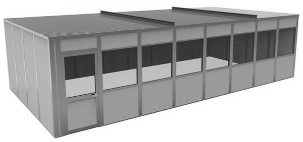 4-Wall Modular In-Plant Office, 8 ft H, 32 ft W, 16 ft D, Gray