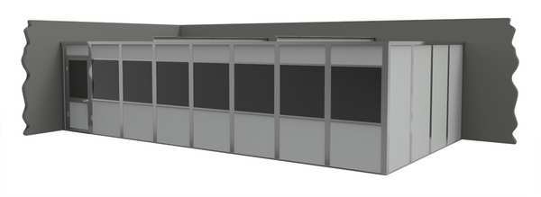 2-Wall Modular In-Plant Office, 8 ft H, 32 ft W, 16 ft D, Gray