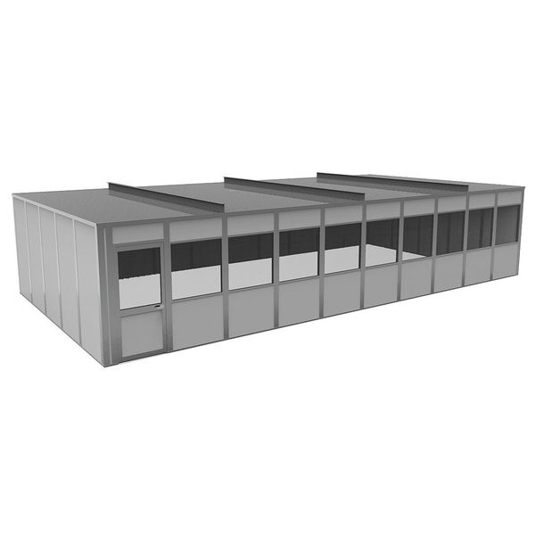 4-Wall Modular In-Plant Office, 8 ft H, 40 ft W, 20 ft D, Gray