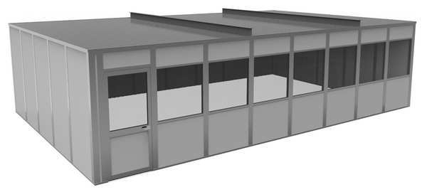 4-Wall Modular In-Plant Office, 8 ft H, 32 ft W, 20 ft D, Gray