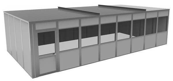 4-Wall Modular In-Plant Office, 8 ft H, 32 ft W, 16 ft D, Gray