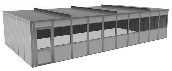 4-Wall Modular In-Plant Office, 8 ft H, 40 ft W, 20 ft D, Gray